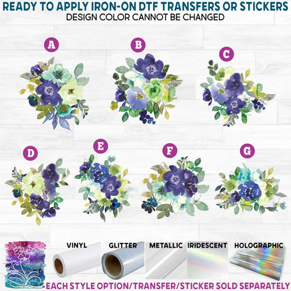 (s270-33) Purple Aqua Watercolor Flowers Printed Heat Transfer or Sticker