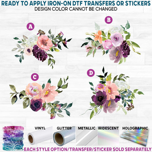 (s270-36) Blush Mauve Claret Watercolor Flowers Printed Heat Transfer or Sticker