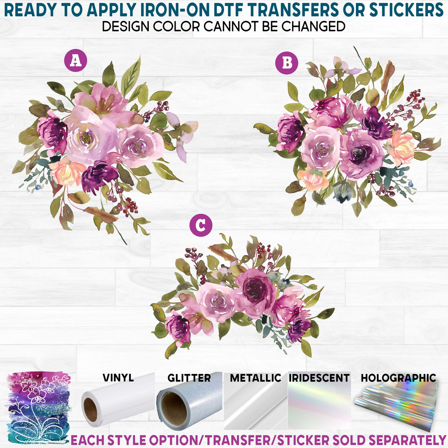 (s270-43) Burgundy Watercolor Flowers Cow Skull Antlers Arrow Printed Heat Transfer or Sticker