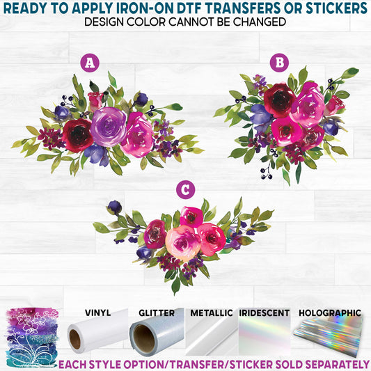 (s270-08) Rose Watercolor Flowers Printed Heat Transfer or Sticker