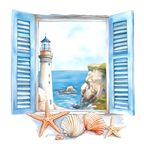 (271-02-2) Watercolor Lighthouse Window View