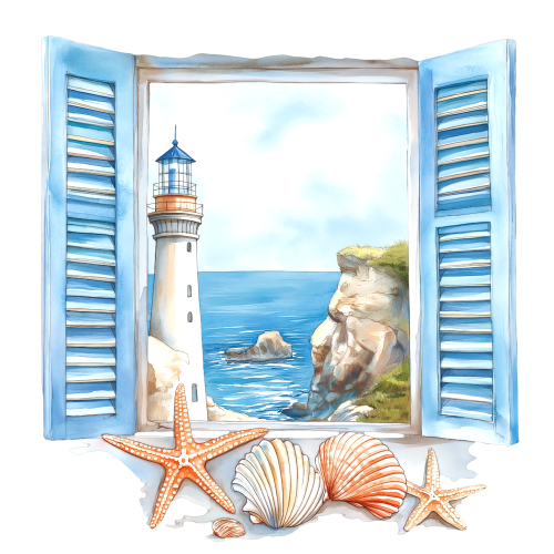 (271-02-2) Watercolor Lighthouse Window View