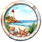 (271-02-2) Watercolor Lighthouse Window View