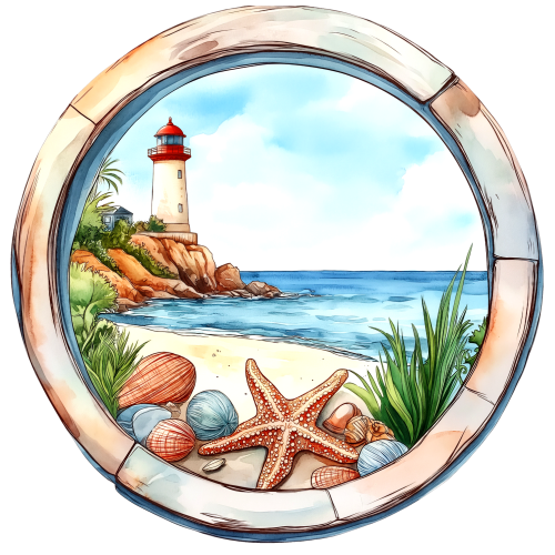 (271-02-2) Watercolor Lighthouse Window View