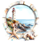 (271-02-2) Watercolor Lighthouse Window View