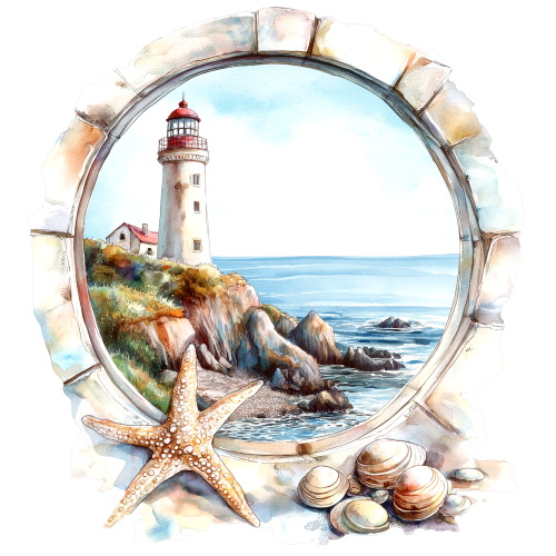 (271-02-2) Watercolor Lighthouse Window View