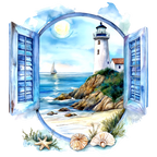 (271-02-2) Watercolor Lighthouse Window View