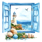 (271-02-2) Watercolor Lighthouse Window View