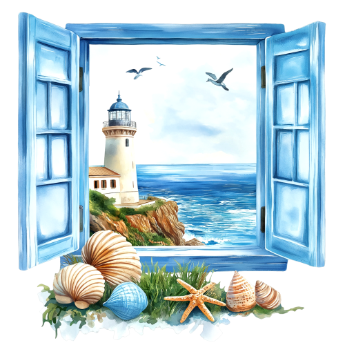 (271-02-2) Watercolor Lighthouse Window View