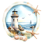 (271-02-2) Watercolor Lighthouse Window View