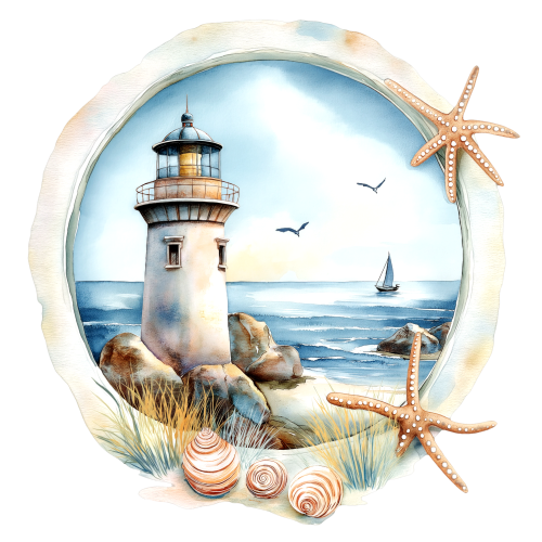 (271-02-2) Watercolor Lighthouse Window View