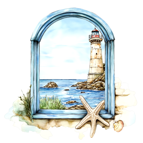 (271-02-2) Watercolor Lighthouse Window View