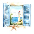 (271-02-2) Watercolor Lighthouse Window View