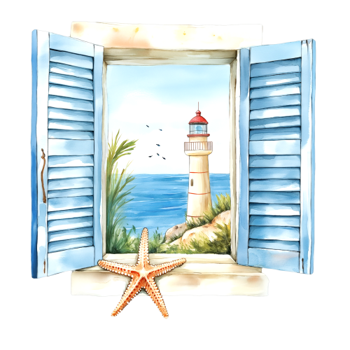 (271-02-2) Watercolor Lighthouse Window View