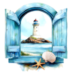 (271-02-2) Watercolor Lighthouse Window View