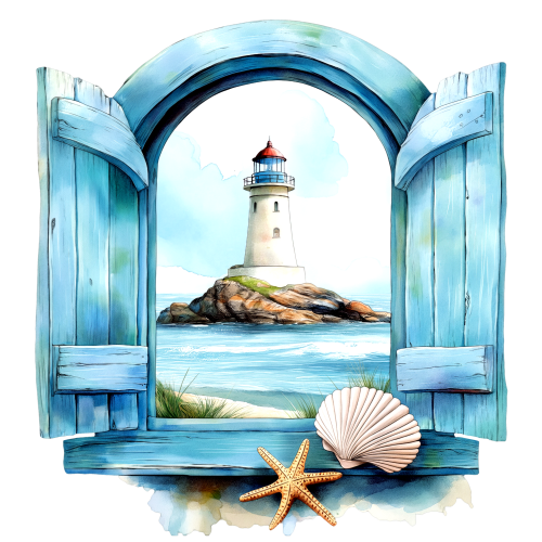 (271-02-2) Watercolor Lighthouse Window View