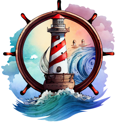 (271-02-3) Watercolor Lighthouse Ship Wheel