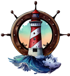 (271-02-3) Watercolor Lighthouse Ship Wheel