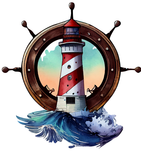 (271-02-3) Watercolor Lighthouse Ship Wheel