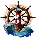 (271-02-3) Watercolor Lighthouse Ship Wheel