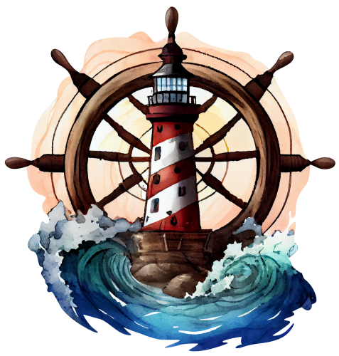 (271-02-3) Watercolor Lighthouse Ship Wheel
