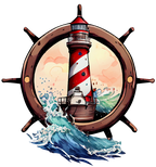 (271-02-3) Watercolor Lighthouse Ship Wheel