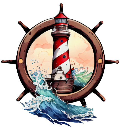 (271-02-3) Watercolor Lighthouse Ship Wheel