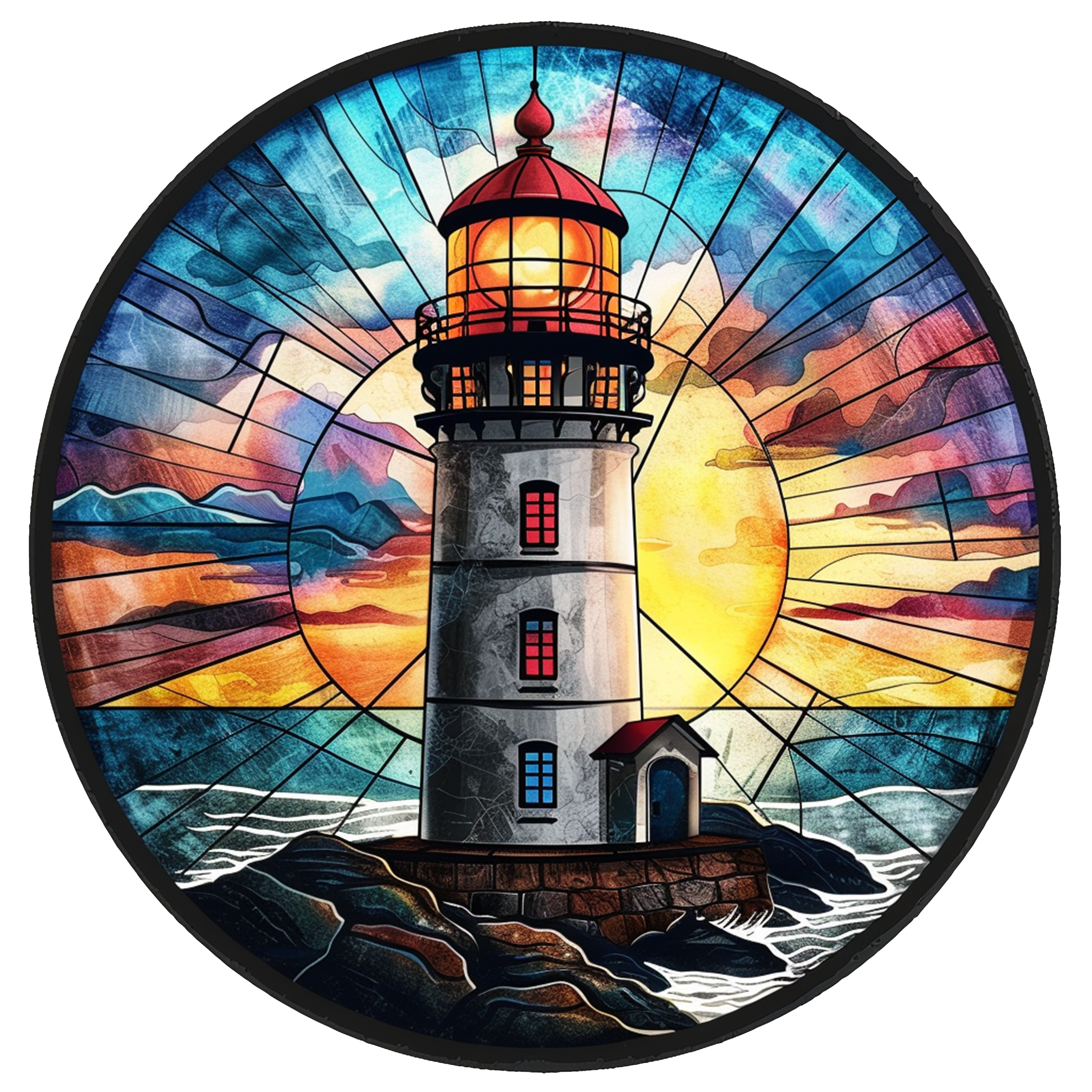(150-31) Stained Glass Lighthouse