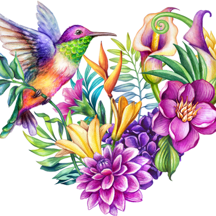 (274-04-A) Hummingbird Tropical Flowers