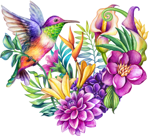 (274-04-A) Hummingbird Tropical Flowers