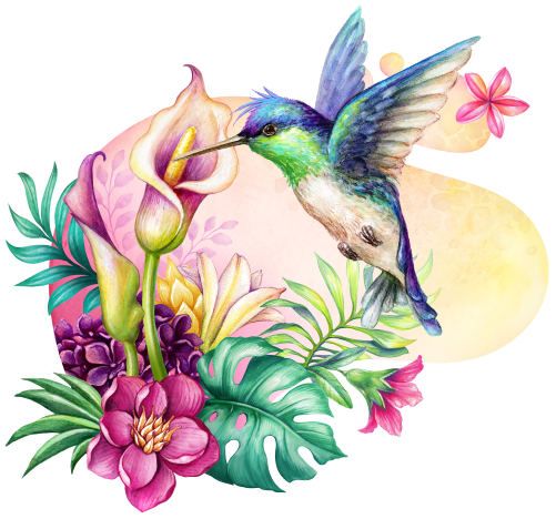 (274-04-C) Hummingbird Tropical Flowers