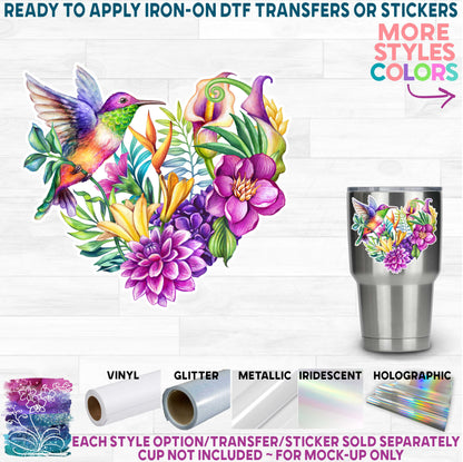 (s274-1) Vibrant Watercolor Flowers Hummingbird Honey Bee Bumblebee Printed Heat Transfer or Sticker