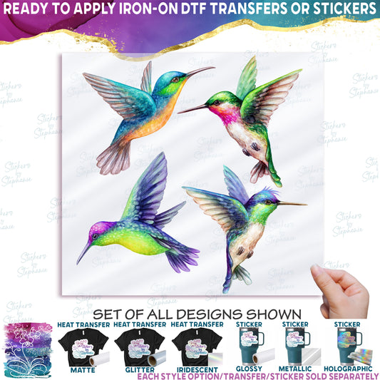 (s274-2) Set of 4 Watercolor Tropical Hummingbirds hummers