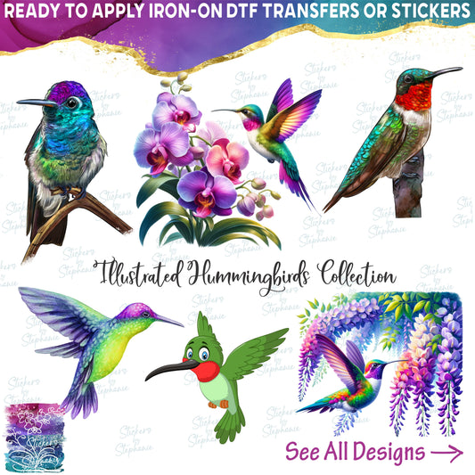 (s052) Watercolor Illustrated Cartoon Hummingbird Flowers Collection 87 Style Options
