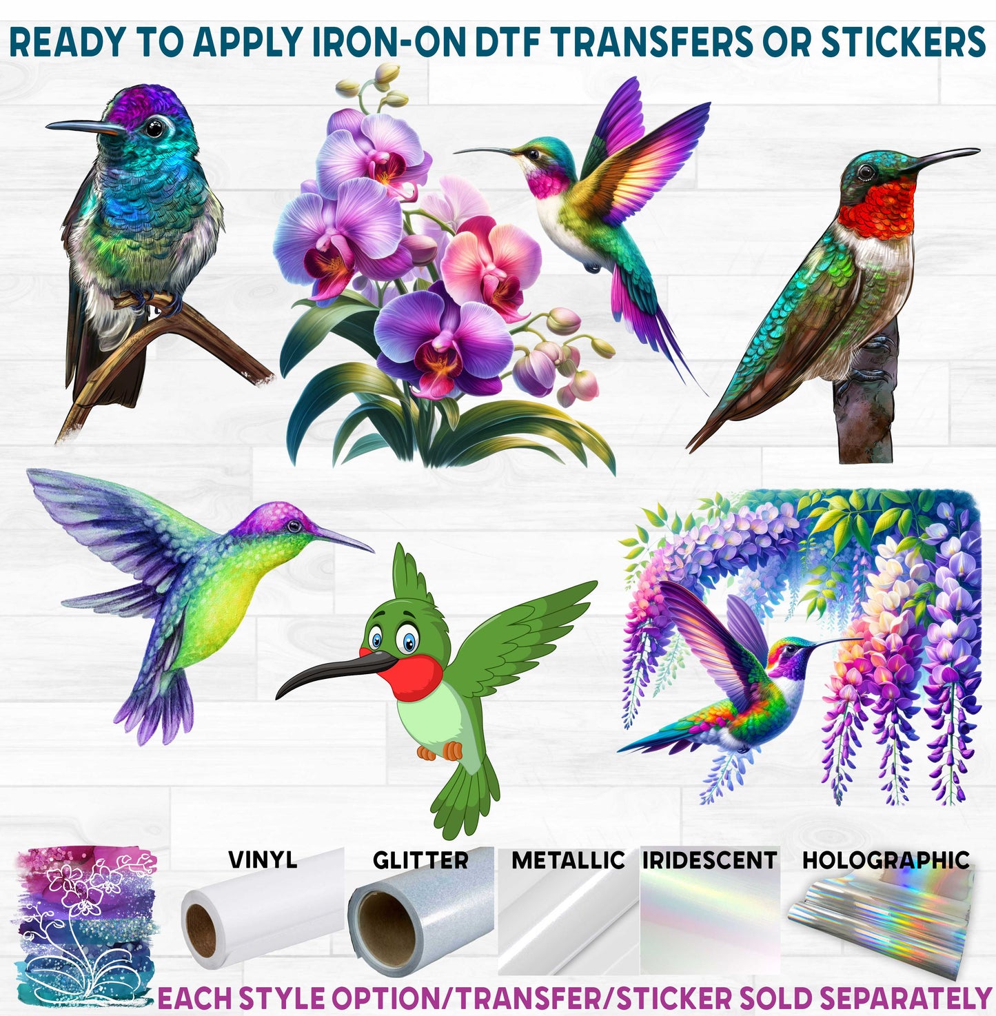 (s052) Watercolor Illustrated Cartoon Hummingbird Flowers Collection 87 Style Options