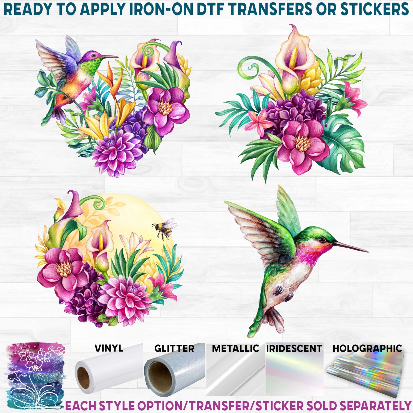 (s274) Watercolor Hummingbird Tropical Flowers Collection 14 Style Options