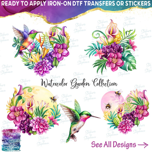 (s274) Watercolor Hummingbird Tropical Flowers Collection 14 Style Options