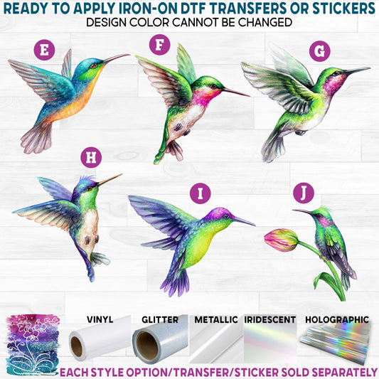 (s274-1) Vibrant Watercolor Hummingbirds Printed Heat Transfer or Sticker