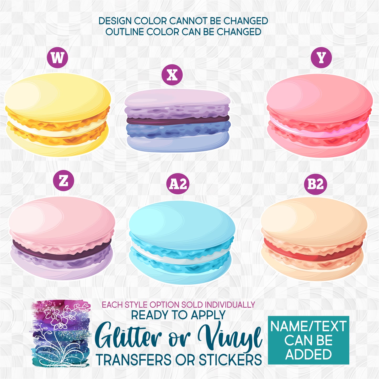 (s275-5) Macaroon Macaroons Yellow Pink Blue Glitter or Vinyl Iron-On Transfer or Sticker