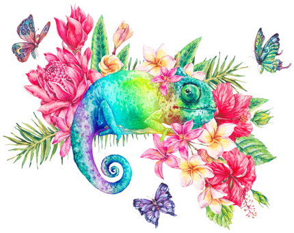 (s277-A) Chameleon Tropical Flowers
