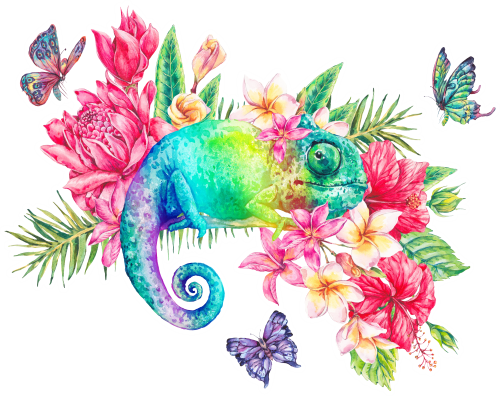 (s277-A) Chameleon Tropical Flowers