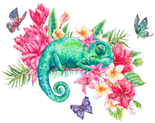 (s277-B) Chameleon Tropical Flowers