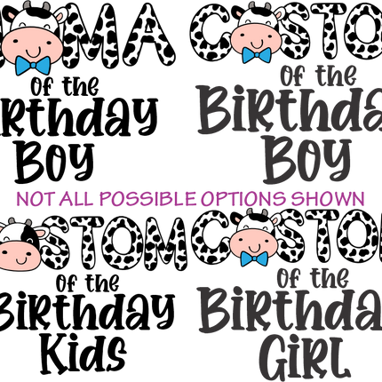 (s278-4) Dad of the Birthday Girl Boy Cow Family Custom Text