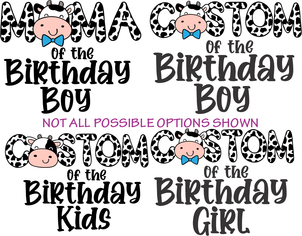 (s278-4) Dad of the Birthday Girl Boy Cow Family Custom Text