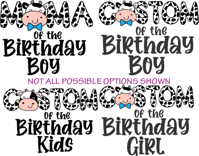 (s278-4) Dad of the Birthday Girl Boy Cow Family Custom Text
