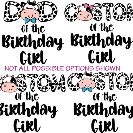 (s278-4-B) Mama of the Birthday Girl Boy Cow Family Custom Text