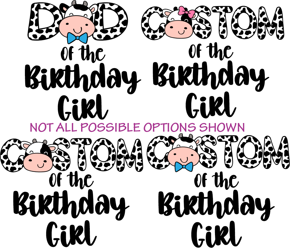 (s278-4-B) Mama of the Birthday Girl Boy Cow Family Custom Text