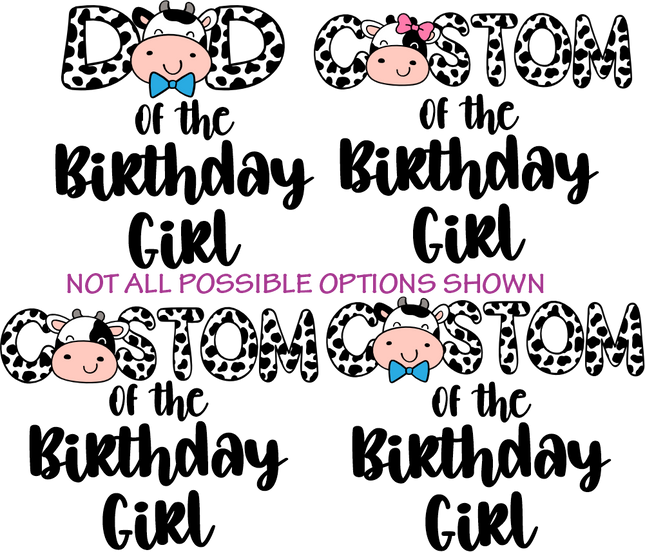 (s278-4-B) Mama of the Birthday Girl Boy Cow Family Custom Text