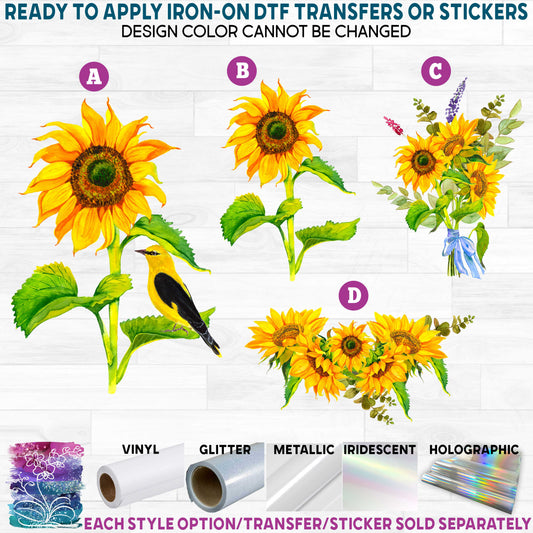 (s278) Watercolor Sunflower Sunflowers b Printed Heat Transfer or Sticker