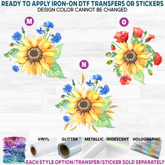 (s278) Sunflower Sunflowers Cornflower Poppy Poppies Printed Heat Transfer or Sticker